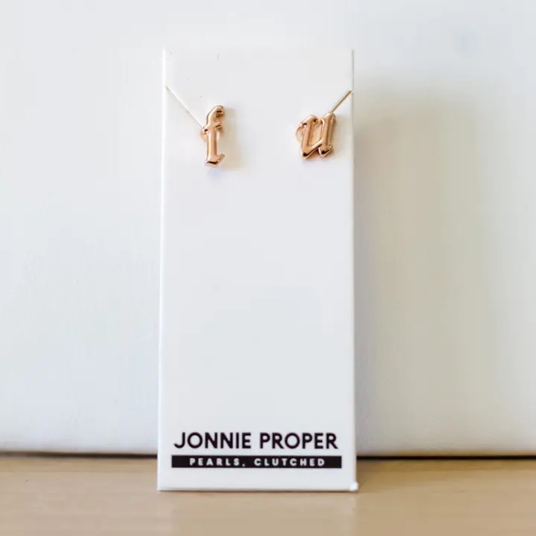 F U Rose Gold Stud Earrings